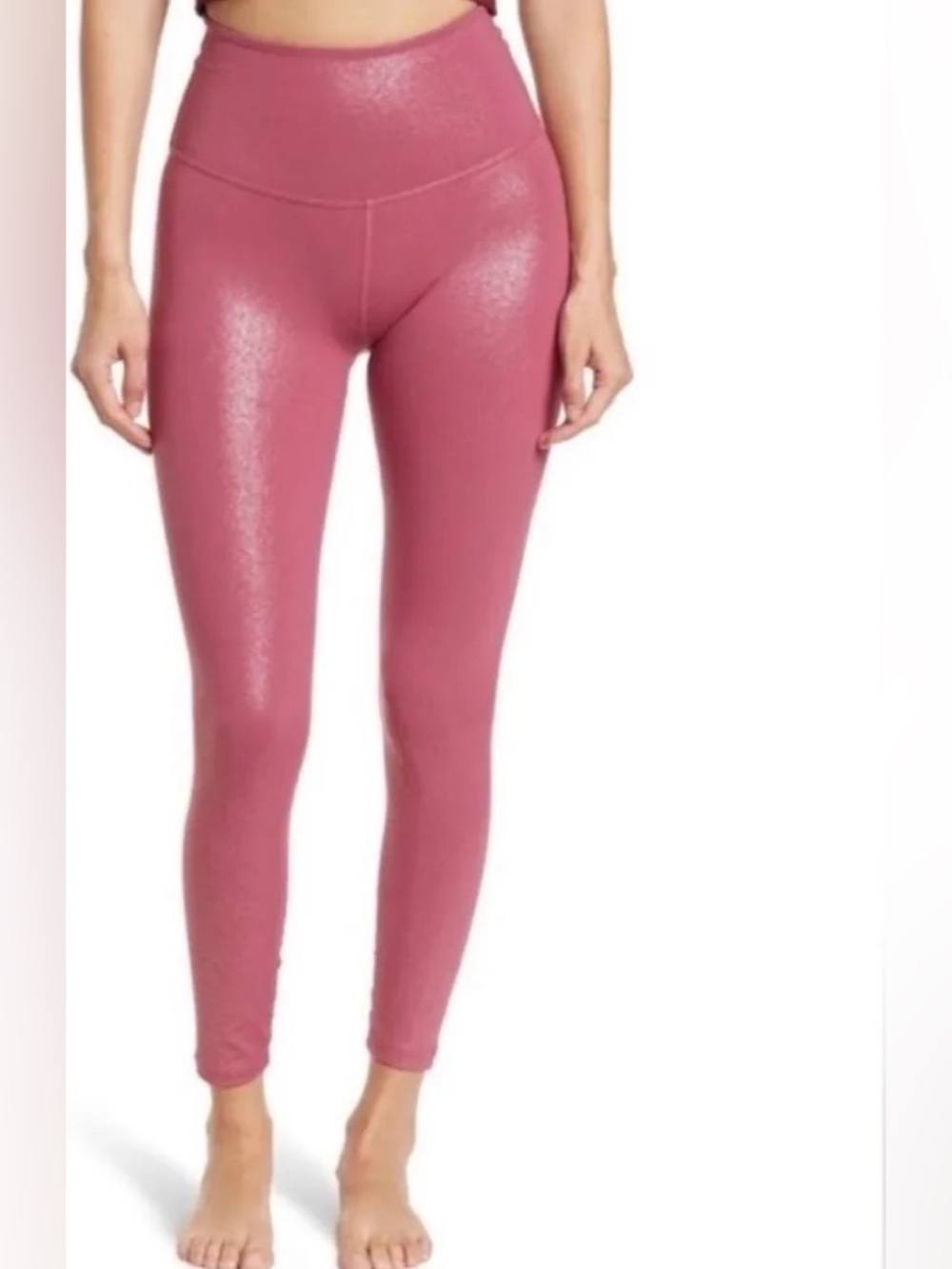 NWT Beyond Yoga Shine On High Waisted Midi Leggings Pink Medium